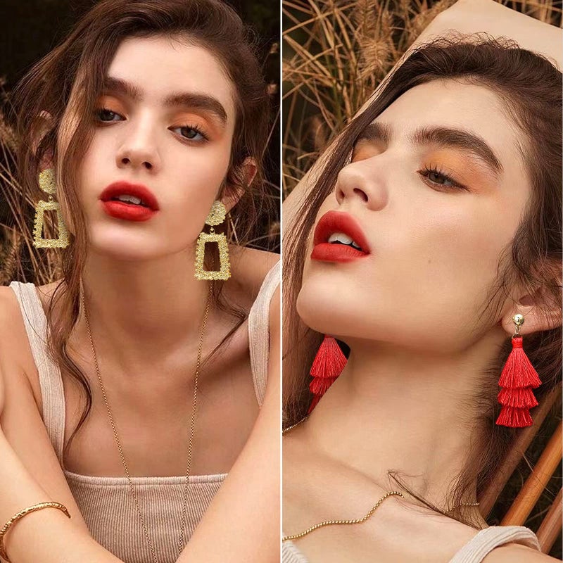 FIFATA 47 Pairs Trendy Boho Teardrop Geometric Earrings Acrylic Rattan Earrings Statement Dangle Drop Christmas Earring for Women - Image 2