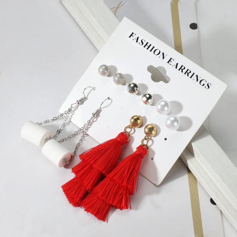 FIFATA 47 Pairs Trendy Boho Teardrop Geometric Earrings Acrylic Rattan Earrings Statement Dangle Drop Christmas Earring for Women - Image 5