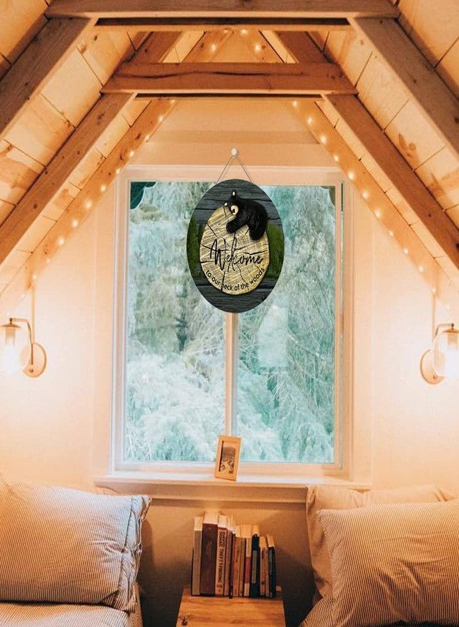 Fenarenes Wood Plaque Sign Wall Hanging Welcome to Our Neck of The Woods Wood Sign Bear Wood Sign Cabin Decor Wall Hanging Home Decor 12Inch - Image 4