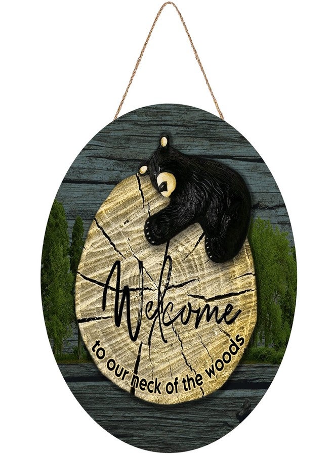 Fenarenes Wood Plaque Sign Wall Hanging Welcome to Our Neck of The Woods Wood Sign Bear Wood Sign Cabin Decor Wall Hanging Home Decor 12Inch - Image 1