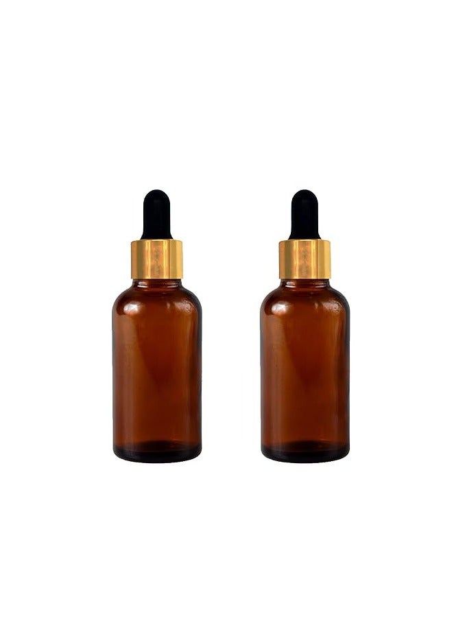 Devinez Devinez Amber Color Round Glass Bottle, 50 ml - Set of 2 with Dropper and Cap for Essential Oils, Blends, DIY skin care, Cosmetics, Multipurpose Bottle for Home and Travel Purpose - Image 1