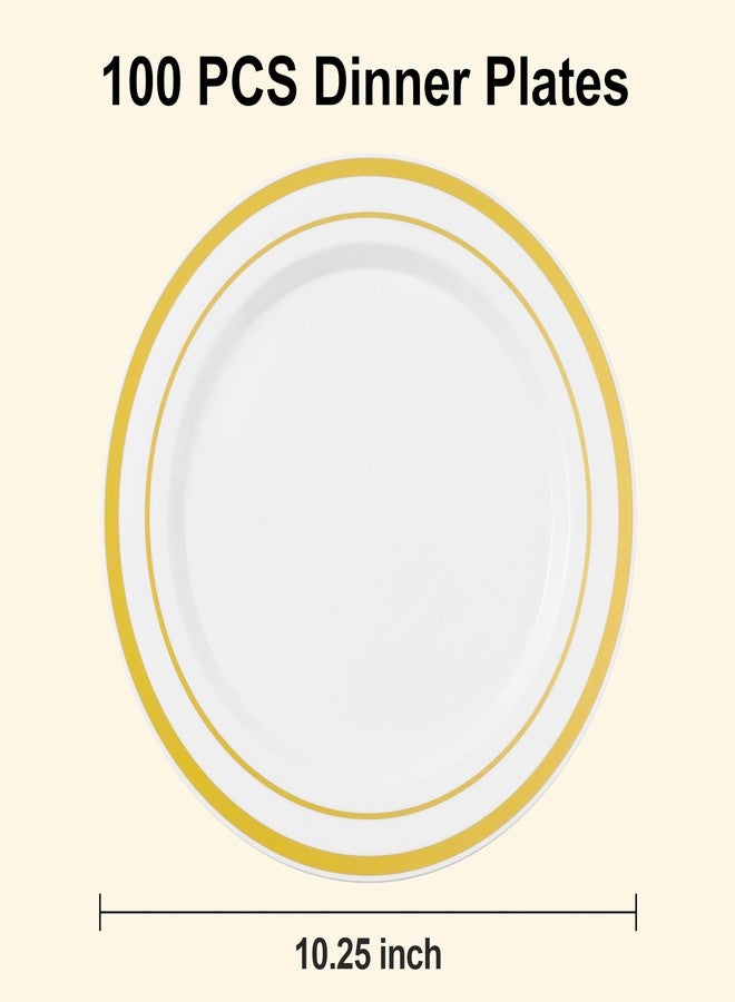 BESTSTAR 100PCS White Plastic Plates for Party, 10.25 Inch Heavy Duty Dinner Plates with Gold Rim, Disposable Plates for Wedding and Birthday - Image 2