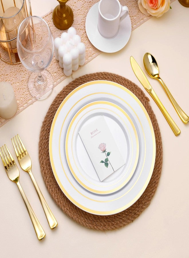 BESTSTAR 100PCS White Plastic Plates for Party, 10.25 Inch Heavy Duty Dinner Plates with Gold Rim, Disposable Plates for Wedding and Birthday - Image 3