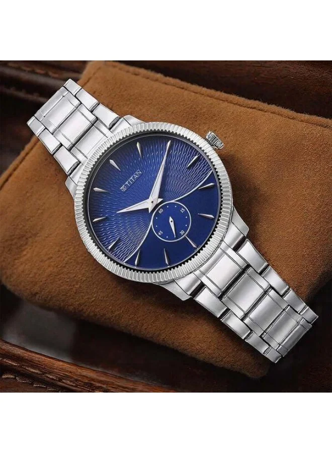 TITAN Regalia Opulent Quartz Analog Blue Dial Silver Stainless Steel Strap Watch for Men - 1828SM02