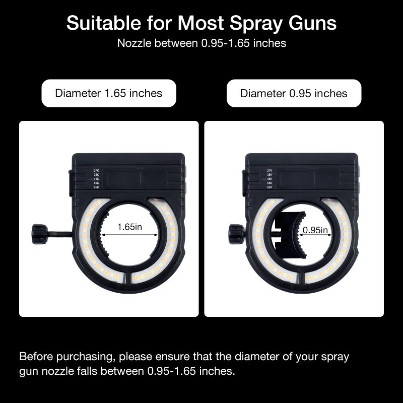 YUZES Paint Gun Light with Charger, 2700K-6500K & 500/250 Lumens LED Light for Paint Guns, Spray Gun Light Attachment for Evenly Spraying and Reduced Rework, Universal Auto Paint Gun Lights - Image 4