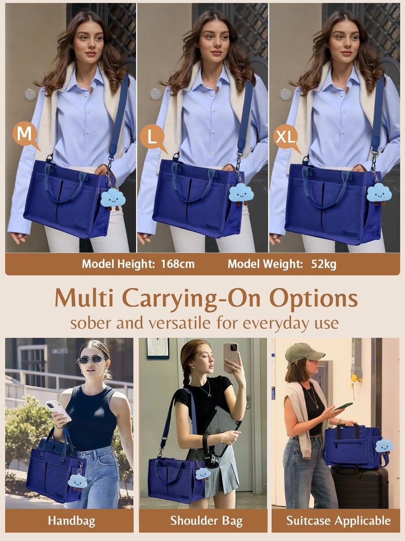 BESBESME Canvas Tote Bag for Women with Zipper, Compartments & Luggage Sleeve, Work and College Crossbody Bag, Adjustable Strap, Laptop Purse for Teacher, Nurse, Travel, Bible Study, Navy Blue L - Image 2