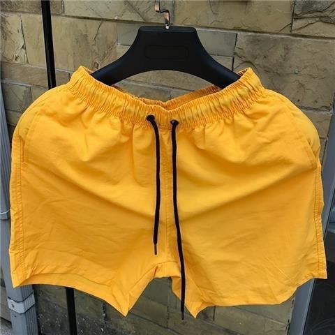 Generic Flat Angle Three-point Pants Korean Style Beach Pants Mens Shorts Slim-fit Pants Running Fast Flower Plus Size Large Size Breathable Tide lemon yellow - Image 1