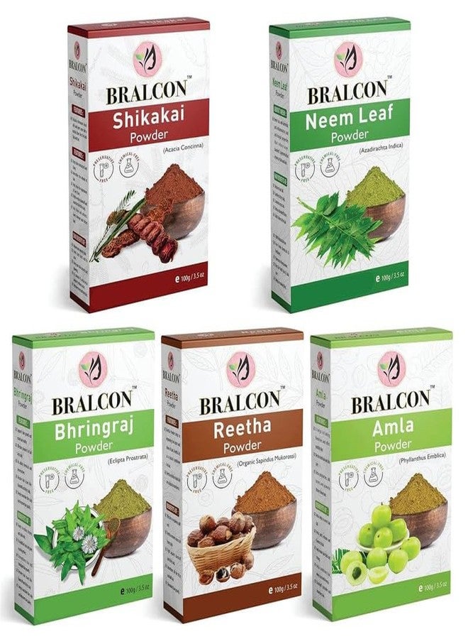 BRALCON Neem, Amla, Reetha, Shikakai, Bhringraj Powder Combo for Skin Care, Hair Growth | Pack of 5 | 500gm - Image 1