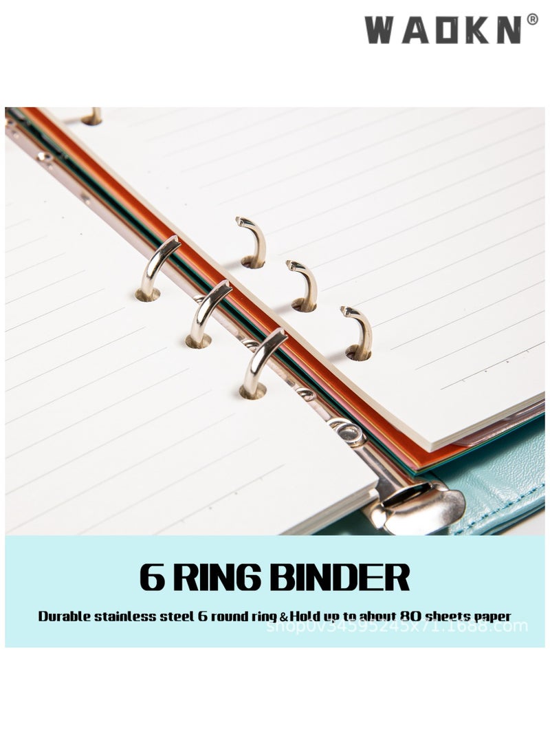 WAOKN - PU Leather Binder 6-Ring Notebook Binder Cover for A5 Filler Paper, Refillable A5 Loose Leaf Macaron Cash Budget Notebook Savings Account Notebook with Magnetic Buckle Closure,Blue - Image 1