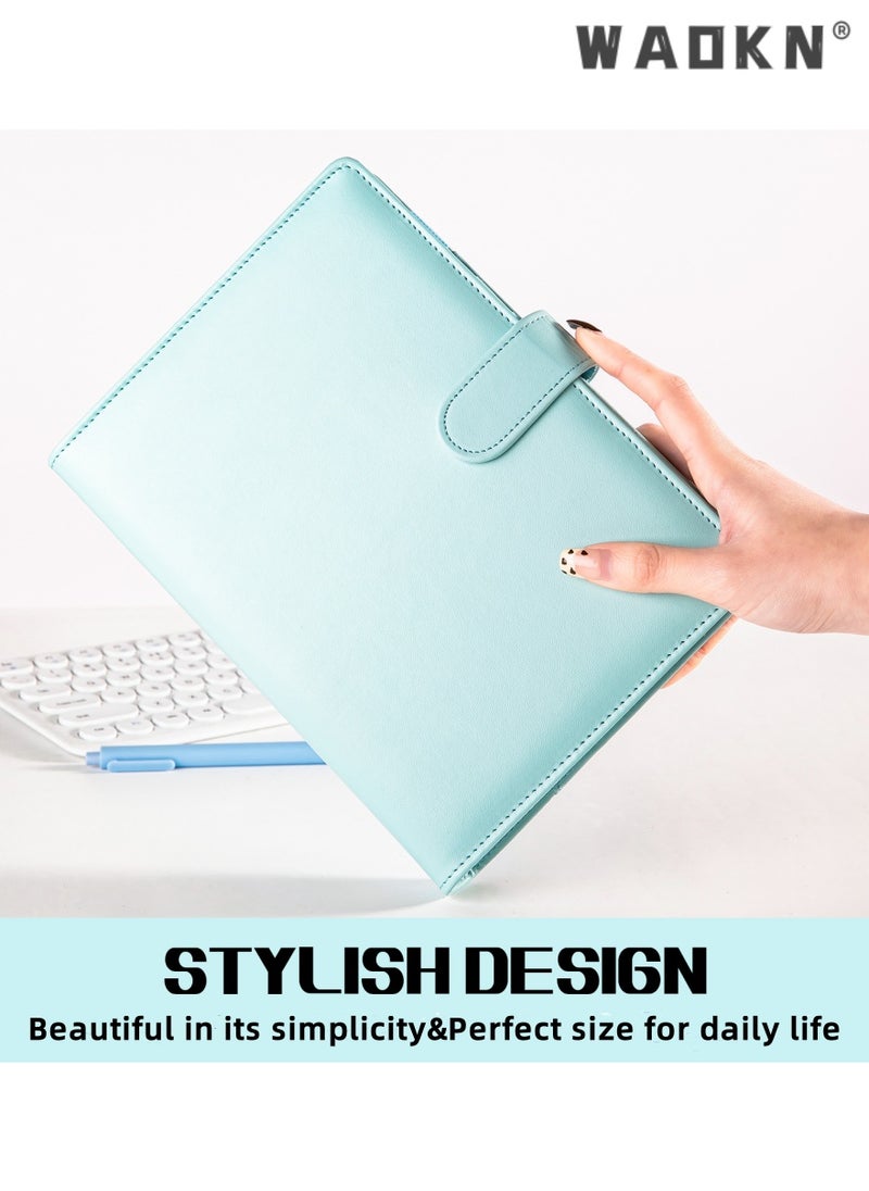 WAOKN - PU Leather Binder 6-Ring Notebook Binder Cover for A5 Filler Paper, Refillable A5 Loose Leaf Macaron Cash Budget Notebook Savings Account Notebook with Magnetic Buckle Closure,Blue - Image 1