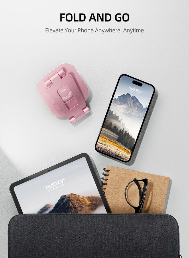 Nulaxy Rotatable Cell Phone Stand, Fully Adjustable Foldable Desktop Phone Holder Cradle Dock, Thick Case Friendly, Compatible with All Phones, Nintendo Switch, Rose Gold - Image 5