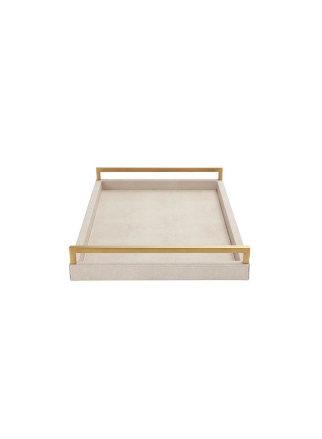 WV Shagreen Leather Serving Tray with Gold Handles, 45 x 30 cm, Large Decorative Wooden Ottoman Tray for Coffee Table, Kitchen, Dining Room and Home Decoration (Ivory) - Image 1