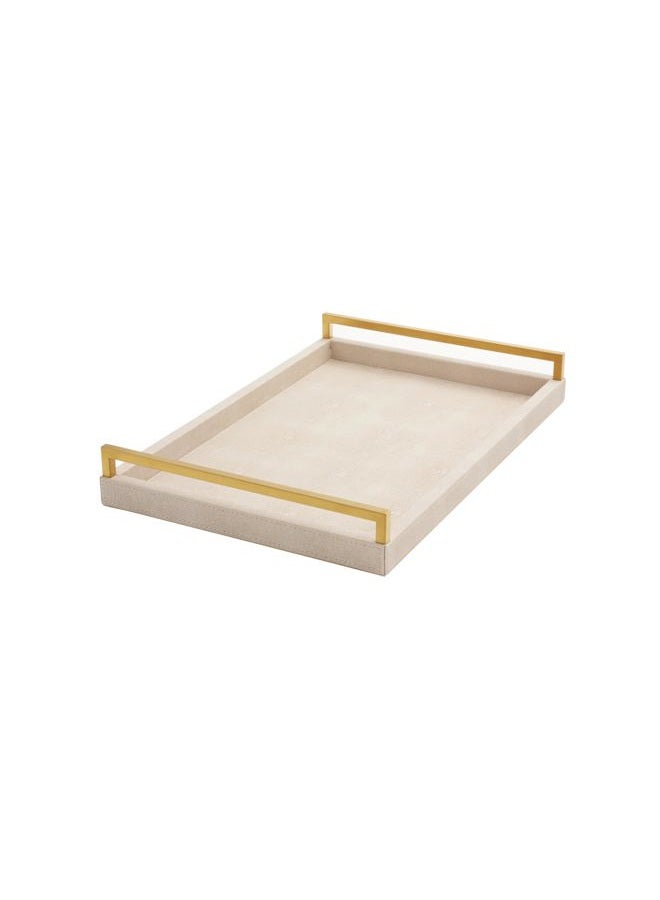 WV Shagreen Leather Serving Tray with Gold Handles, 45 x 30 cm, Large Decorative Wooden Ottoman Tray for Coffee Table, Kitchen, Dining Room and Home Decoration (Ivory) - Image 2