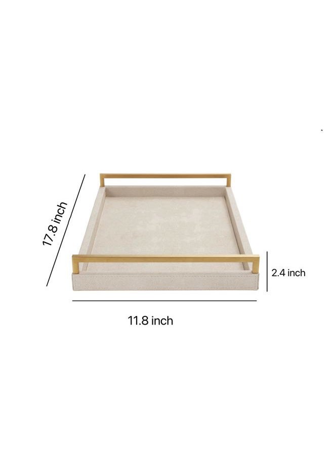 WV Shagreen Leather Serving Tray with Gold Handles, 45 x 30 cm, Large Decorative Wooden Ottoman Tray for Coffee Table, Kitchen, Dining Room and Home Decoration (Ivory) - Image 4