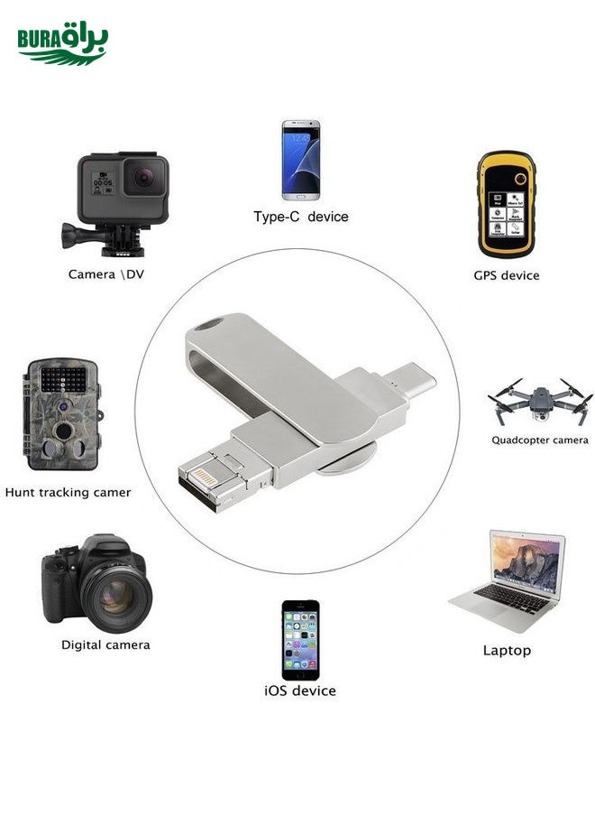 BURAQ 128GB USB 3.0 + 8 Pin + USB-C / Type-C 3 in 1 Phone Computer Rotatable Metal U-Disk  - Image 4