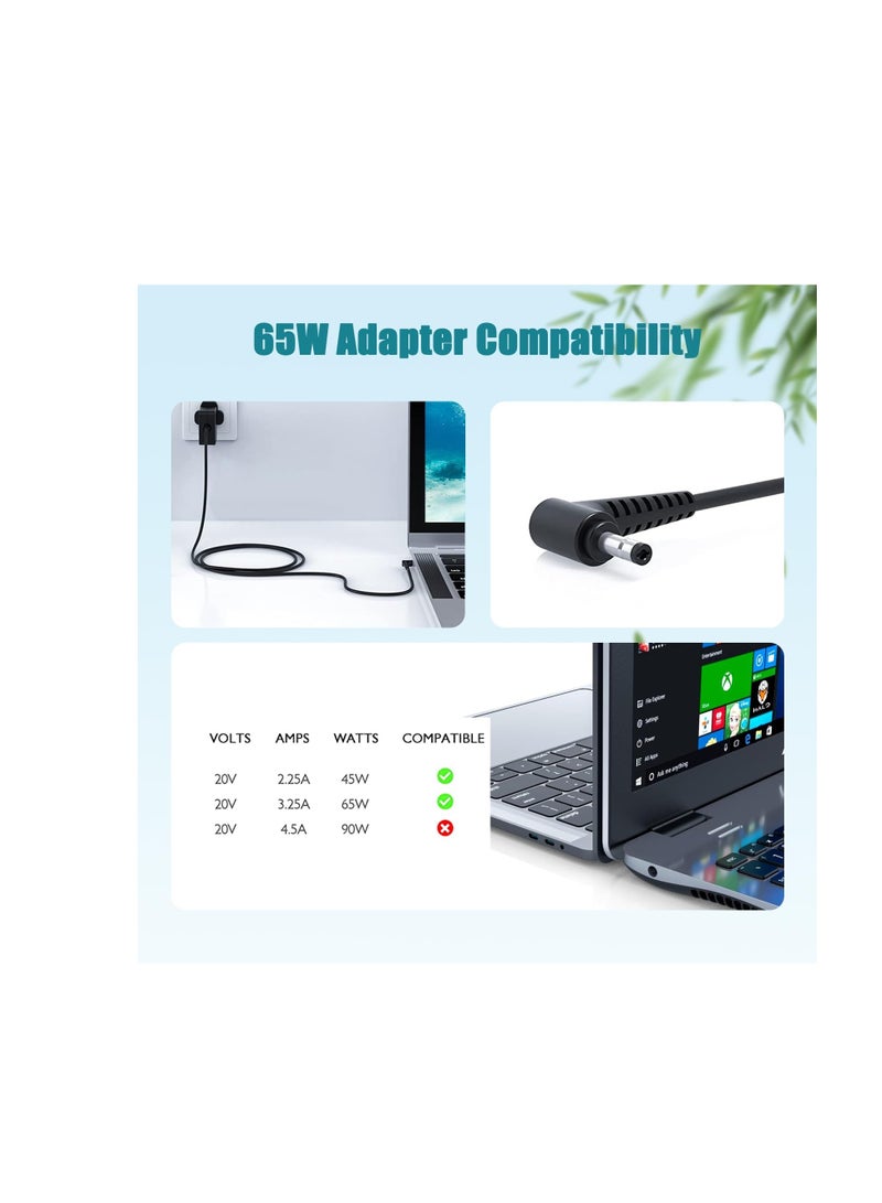 Terabyte شاحن محول تيار متردد 65 واط لجهاز Lenovo IdeaPad 330 330s 320 310 100 110 110S 120 120S 510 S340 S145 710S، Flex 3 4 5 6 كابل طاقة بقطر 4.0 * 1.7 مم - Image 2