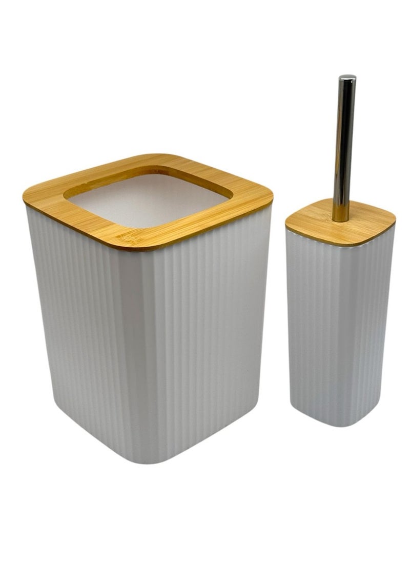 QSHOP QShop®️ Bamboo Bathroom Accessories Set, 6 Pieces, Luxury Modern Bathroom Accessories Set, Toilet Accessories with Waste Bin, Cup, Toothbrush Holder, Soap Dish Holder, and Soap Dispenser  - Image 3