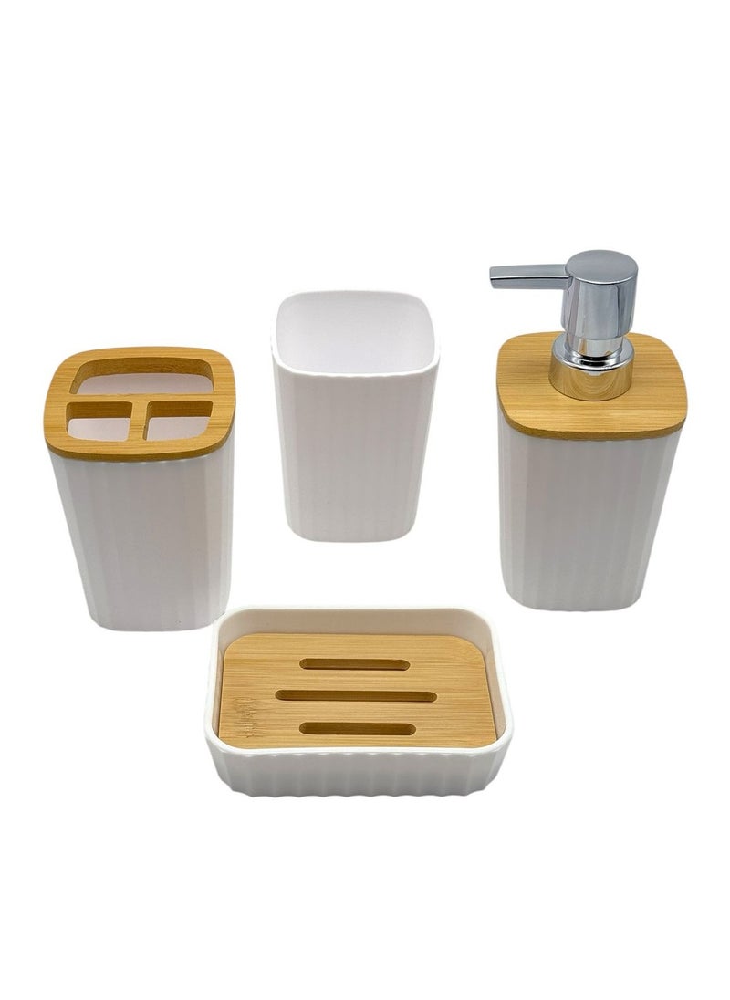 QSHOP QShop®️ Bamboo Bathroom Accessories Set, 6 Pieces, Luxury Modern Bathroom Accessories Set, Toilet Accessories with Waste Bin, Cup, Toothbrush Holder, Soap Dish Holder, and Soap Dispenser  - Image 4