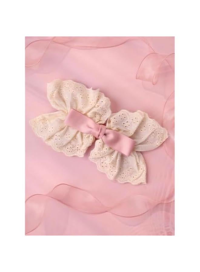KHAJUL 2-Piece Big Lace Ribbon Bow Clip for Girl Women Hair or Hijab, Aesthetic Gift (Pink+white) - Image 2