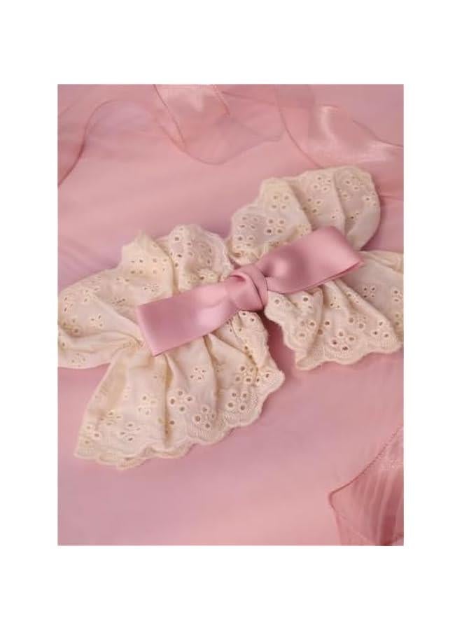 KHAJUL 2-Piece Big Lace Ribbon Bow Clip for Girl Women Hair or Hijab, Aesthetic Gift (Pink+white) - Image 3