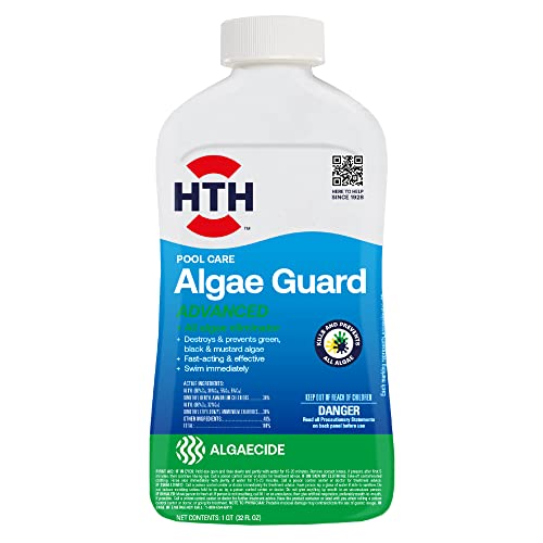 HTH 67084 Pool Care Algae Guard Advanced, All Algae Eliminator for Swimming Pools - Fast-Acting, Destroys & Prevents Green, Black & Mustard Algae, Keeps Pool Water Crystal Clear, 32 fl oz - Image 1