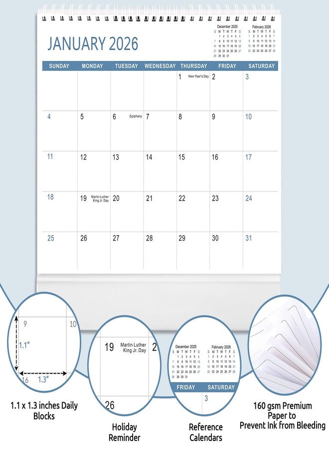 SKYDUE Desk Calendar 2025-2026, May 2025 to Dec 2026 20 Months Small Desk Calendar with Planner Stickers, 10" x 8" Desktop Calendar Planner Standing Flip, Blue - Image 5