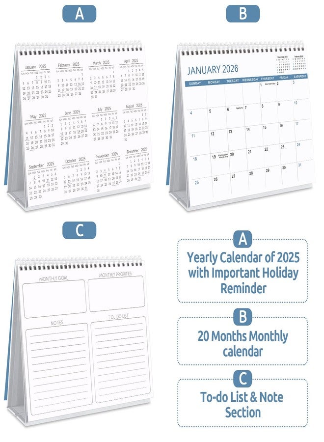 SKYDUE Desk Calendar 2025-2026, May 2025 to Dec 2026 20 Months Small Desk Calendar with Planner Stickers, 10" x 8" Desktop Calendar Planner Standing Flip, Blue - Image 4