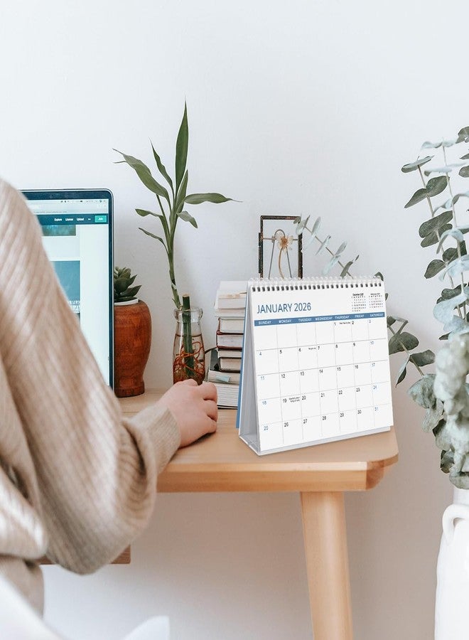 SKYDUE Desk Calendar 2025-2026, May 2025 to Dec 2026 20 Months Small Desk Calendar with Planner Stickers, 10" x 8" Desktop Calendar Planner Standing Flip, Blue - Image 2