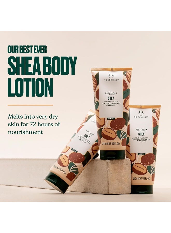 THE BODY SHOP Shea Body Lotion – Creamy, Deeply Nourishing Moisturiser with Fair Trade Shea Butter | Softens Very Dry Skin, Provides 72hr Hydration | Non-Sticky, Non-Greasy, Vegan | Healthy-Looking Glow, Nutty Scent | Dermatologically Tested, 93% Natural Origin Ingredients | 200ml - Image 4