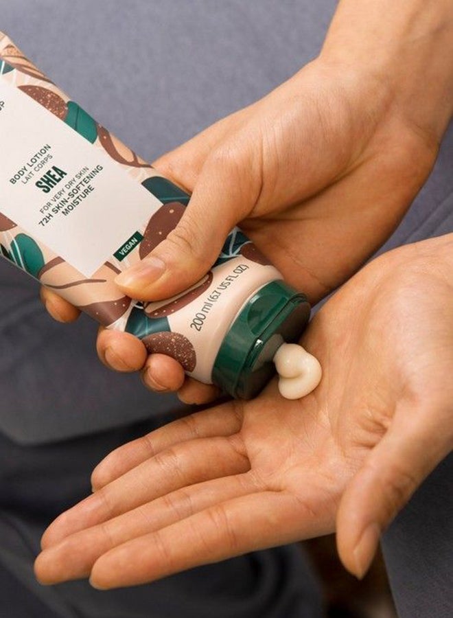 THE BODY SHOP Shea Body Lotion – Creamy, Deeply Nourishing Moisturiser with Fair Trade Shea Butter | Softens Very Dry Skin, Provides 72hr Hydration | Non-Sticky, Non-Greasy, Vegan | Healthy-Looking Glow, Nutty Scent | Dermatologically Tested, 93% Natural Origin Ingredients | 200ml - Image 2