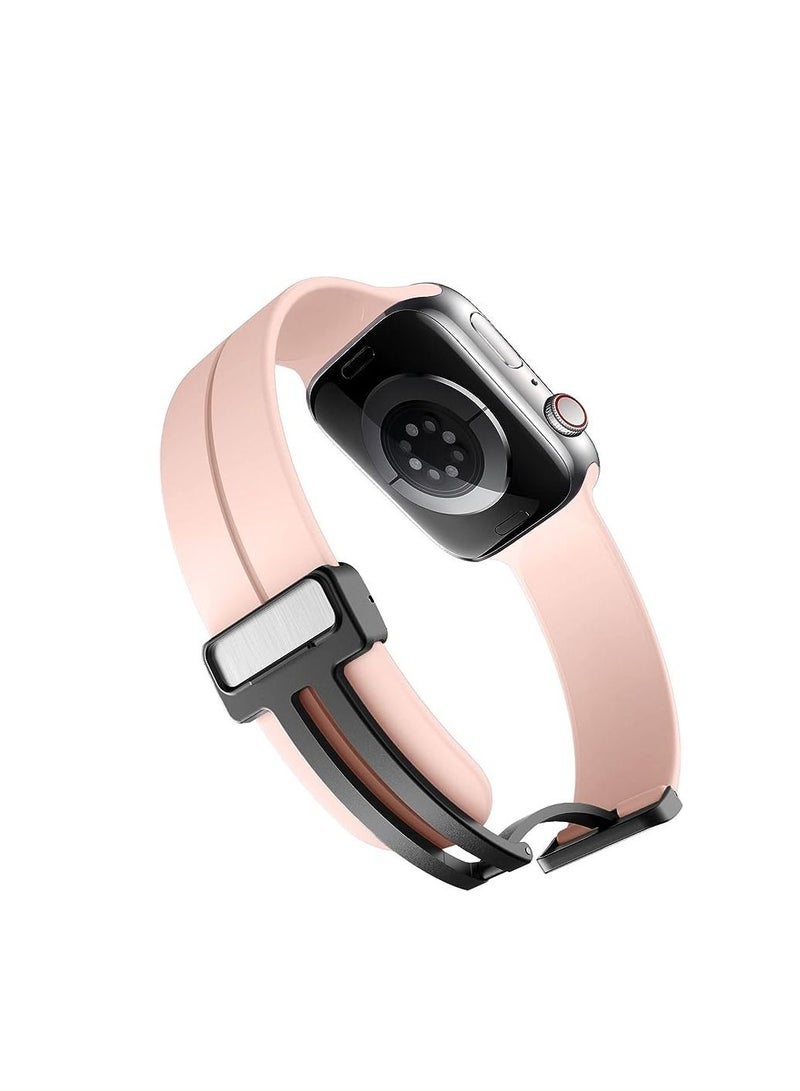 ووتش سوار مغناطيسي متوافق مع ساعة ابل مقاس 49 ملم، بتصميم رياضي ناعم من السيليكون متوافق مع سلسلة آي ووتش الترا  بينك - Image 2