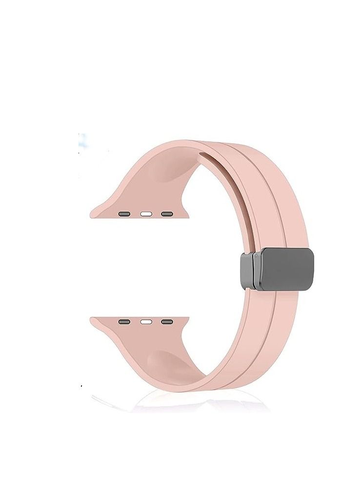 ووتش سوار مغناطيسي متوافق مع ساعة ابل مقاس 49 ملم، بتصميم رياضي ناعم من السيليكون متوافق مع سلسلة آي ووتش الترا  بينك - Image 3