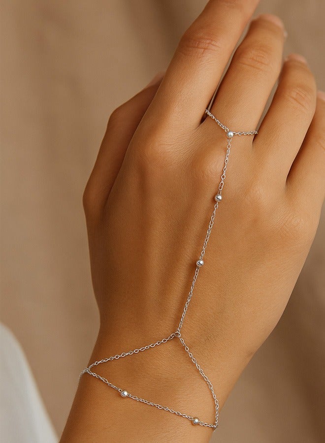 Silver Bracelets for Women, Silver Hand Chain Bracelet for Women Trendy Finger Ring Bracelet Hand Chain Dainty Adjustable Hand Chain Jewelry Gifts for Women - Image 2