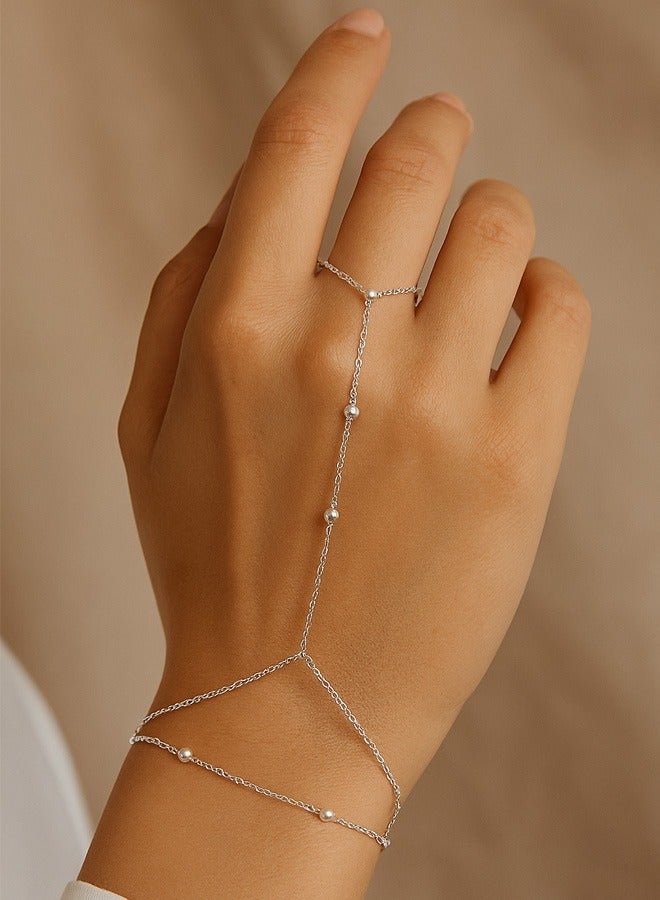 Silver Bracelets for Women, Silver Hand Chain Bracelet for Women Trendy Finger Ring Bracelet Hand Chain Dainty Adjustable Hand Chain Jewelry Gifts for Women - Image 3