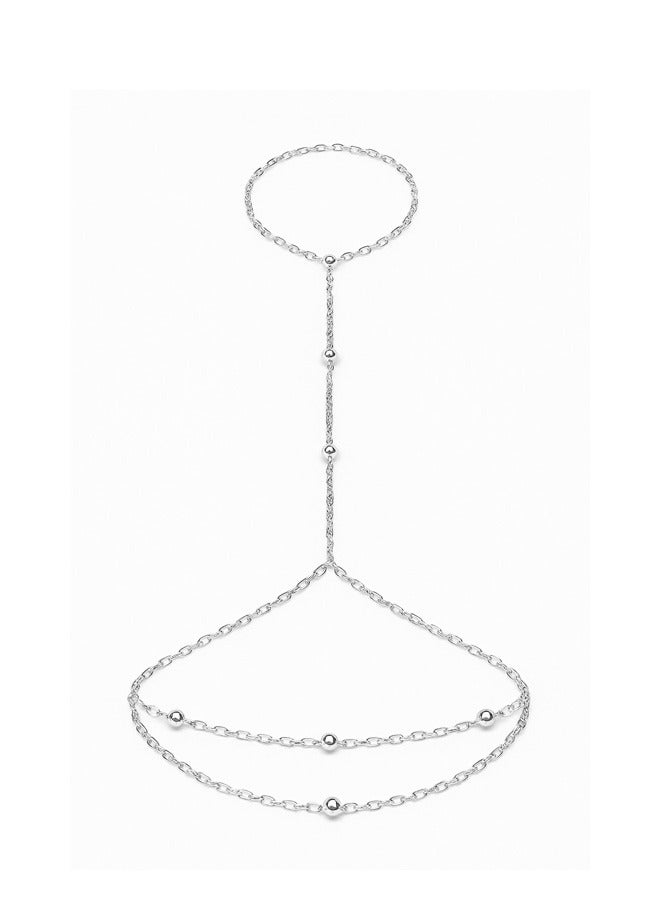 Silver Bracelets for Women, Silver Hand Chain Bracelet for Women Trendy Finger Ring Bracelet Hand Chain Dainty Adjustable Hand Chain Jewelry Gifts for Women - Image 4