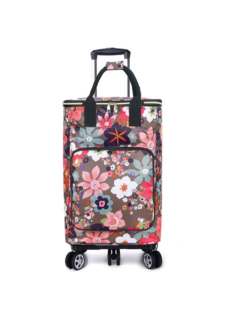 New Style Shopping Cart Small Pull Cart Tin Paper Heat Preservation Household Shopping Cart Portable Folding Pull Rod Trailer Shopping Cart Large No. Pink Duo (with 5-wheel aircraft wheel pull rod)