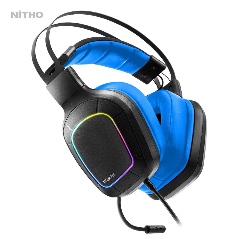 NITHO Titan PRO 7.1 Surround Gaming Headset with Cardioid Microphone for PS5, PS4, PC, Laptop, Over-Ear Stereo Wired Gaming Headphones with RGB LED Light, 3.5 mm Audio Jack, 50 mm Drivers - Blue - Image 2