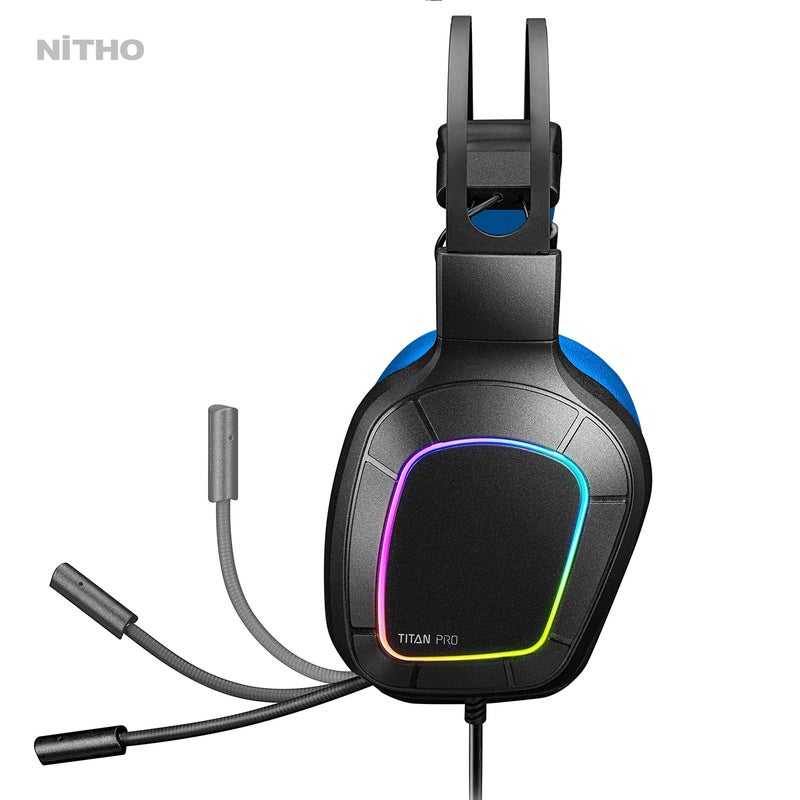 NITHO Titan PRO 7.1 Surround Gaming Headset with Cardioid Microphone for PS5, PS4, PC, Laptop, Over-Ear Stereo Wired Gaming Headphones with RGB LED Light, 3.5 mm Audio Jack, 50 mm Drivers - Blue - Image 4
