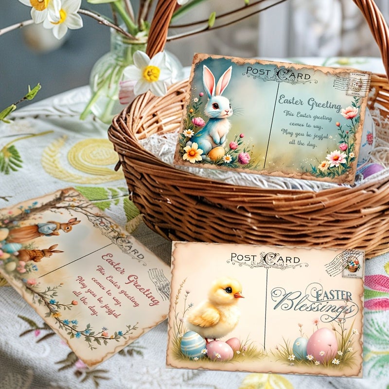 Polychrome Easter Bunny Postcard Set With Chick Egg Flower Design For Party Decorations Gifts - Image 3