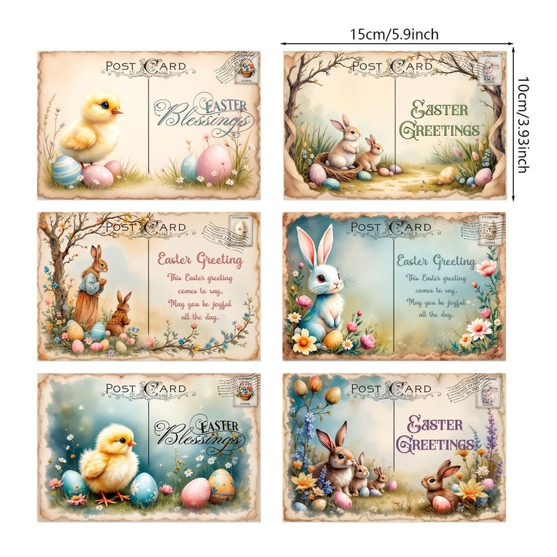 Polychrome Easter Bunny Postcard Set With Chick Egg Flower Design For Party Decorations Gifts - Image 2