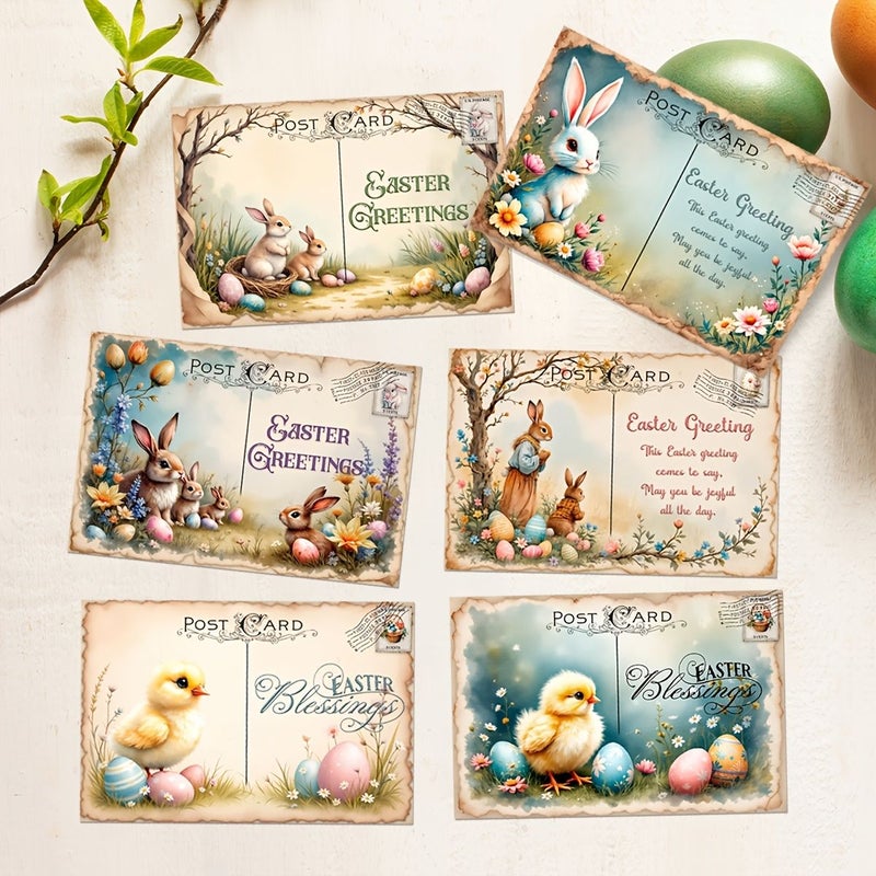 Polychrome Easter Bunny Postcard Set With Chick Egg Flower Design For Party Decorations Gifts - Image 1