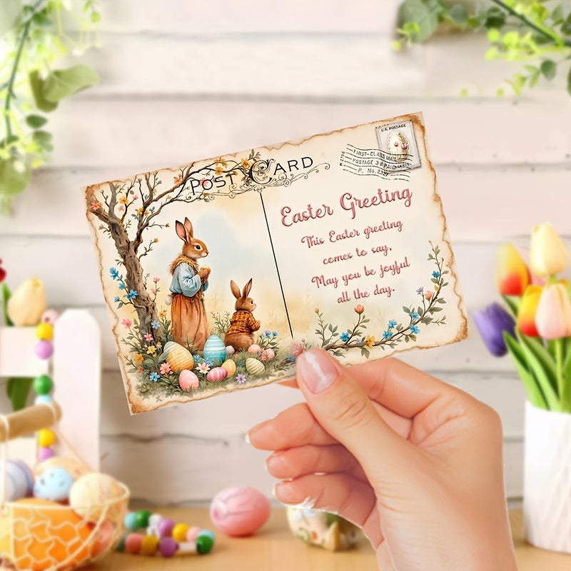 Polychrome Easter Bunny Postcard Set With Chick Egg Flower Design For Party Decorations Gifts - Image 5