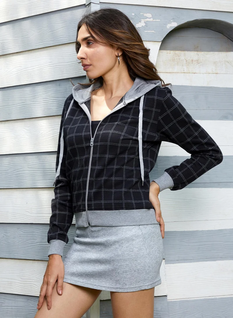كامبوس سوترا Women's Midnight Black Zip-Front Graph Check Hoodie