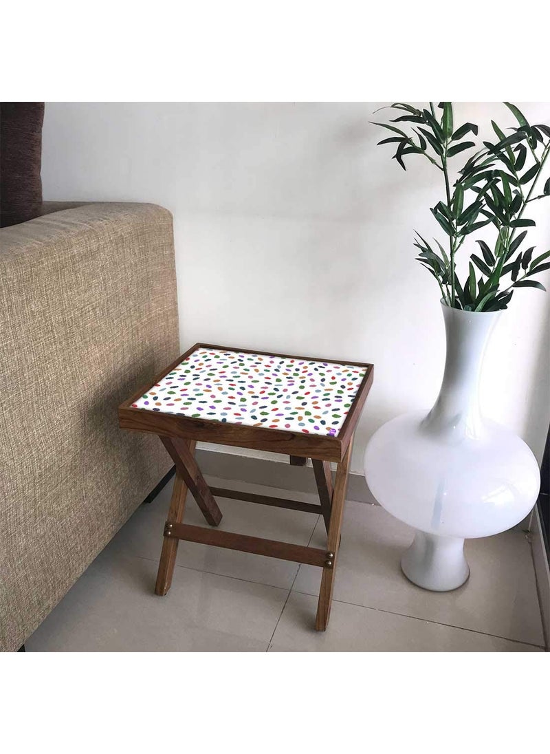 Nutcase Nutcase Designer Teak Wood Side Table Folding Wooden Bedside Coffee Outdoor Picnic Table Cute Dots  - Image 1