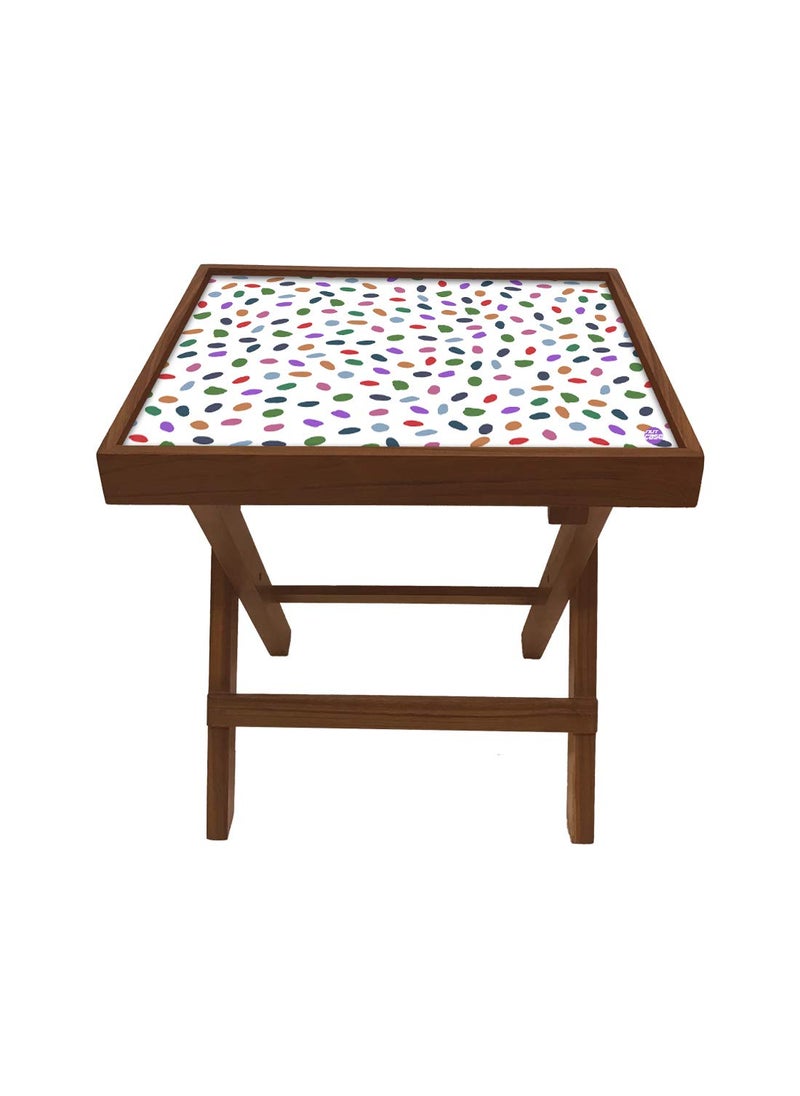Nutcase Nutcase Designer Teak Wood Side Table Folding Wooden Bedside Coffee Outdoor Picnic Table Cute Dots  - Image 4