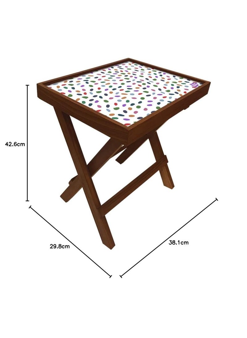 Nutcase Nutcase Designer Teak Wood Side Table Folding Wooden Bedside Coffee Outdoor Picnic Table Cute Dots  - Image 2