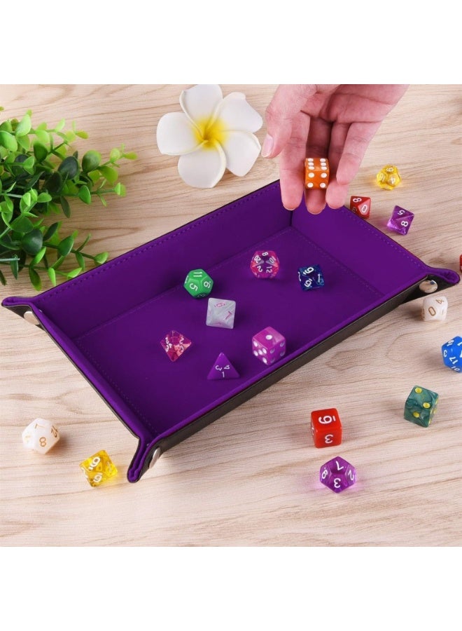 Dice Tray for Rolling Rectangle Dice Holder PU Leather Dice Tray Board Game Organizer Folding Tray Dice Pad for Table Dice Games RPG Double Sided Dice Tray Dice Holder (Purple) - Image 2