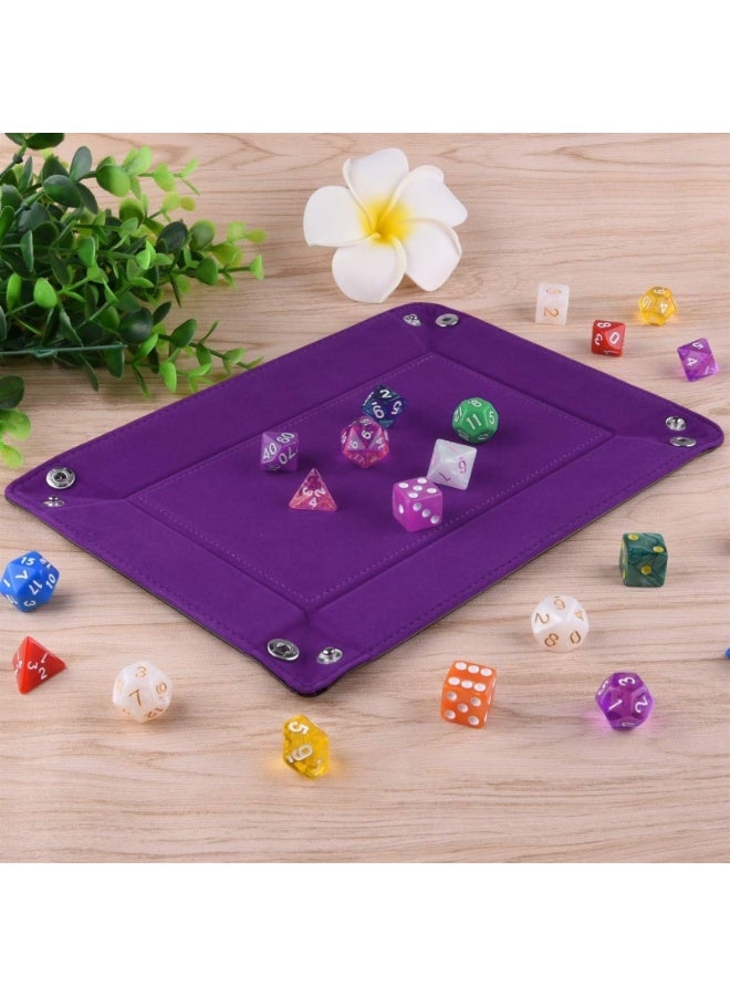 Dice Tray for Rolling Rectangle Dice Holder PU Leather Dice Tray Board Game Organizer Folding Tray Dice Pad for Table Dice Games RPG Double Sided Dice Tray Dice Holder (Purple) - Image 4