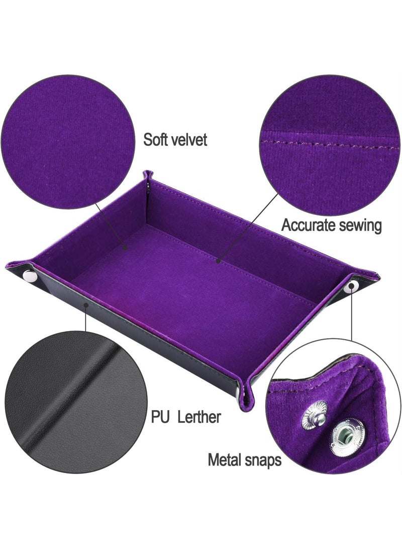 Dice Tray for Rolling Rectangle Dice Holder PU Leather Dice Tray Board Game Organizer Folding Tray Dice Pad for Table Dice Games RPG Double Sided Dice Tray Dice Holder (Purple) - Image 1