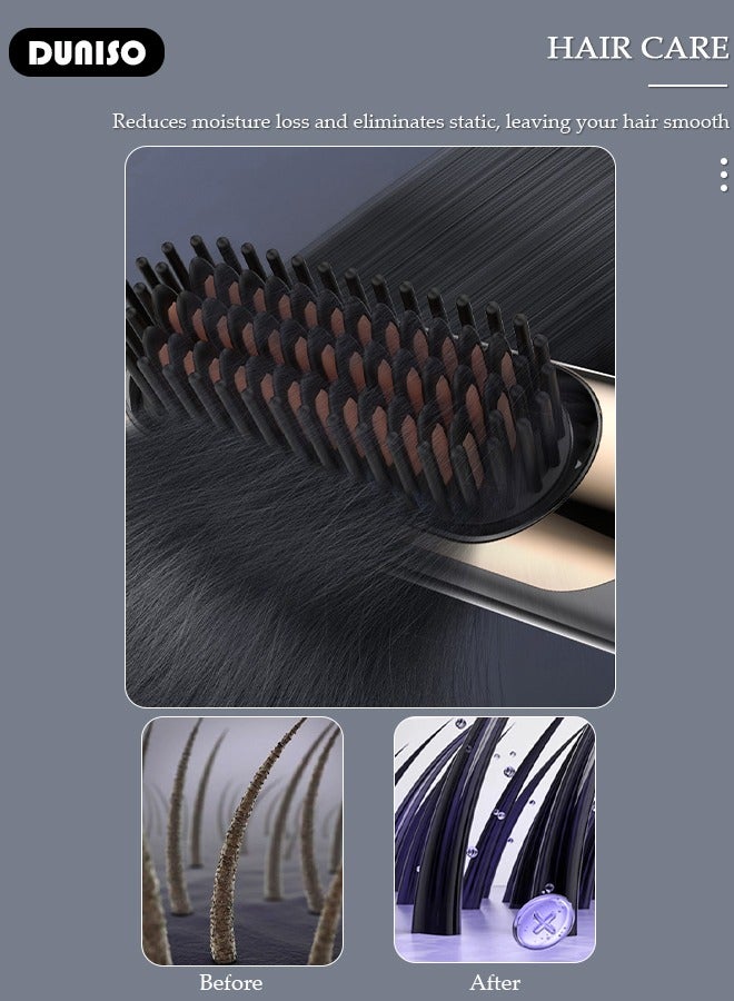 DUNISO مملس شعر أيون لاسلكي، فرشاة مملس محمولة للشحن عبر نوع-C، مشط مملس شعر مع شاشة LCD لعرض درجة الحرارة، مملس خفيف الوزن مقاوم للحروق مع 4 إعدادات درجة حرارة للسفر، المنزل، السكن الجامعي - Image 2